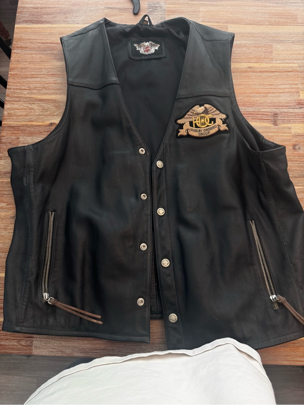 Harley-Davidson Black Leather Snap-Front Vest with Embroidered Patch